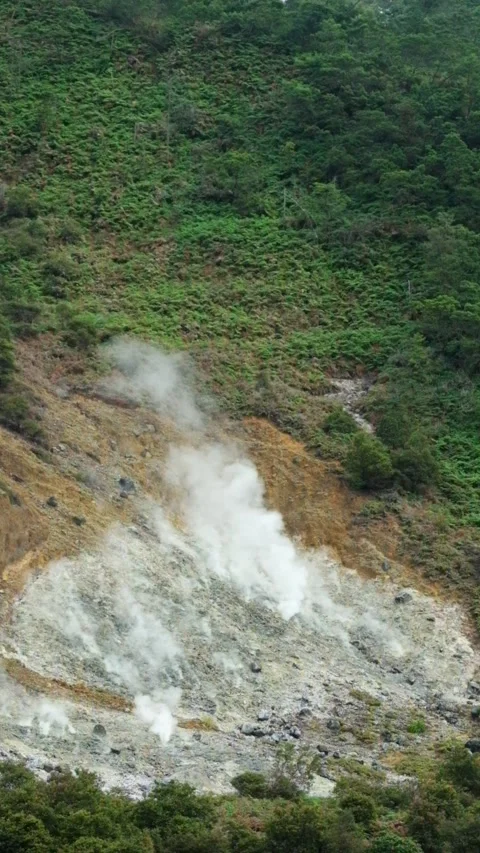 Vertical view Geothermal activity in the form of geysers and explosions Stock Footage 319907559