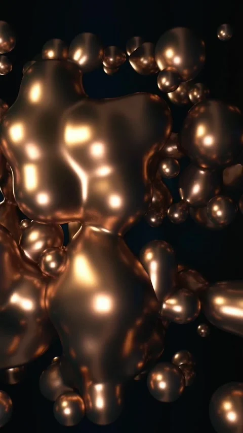 Vertical View of Golden Liquid Blobs Morphing Видео 347673837