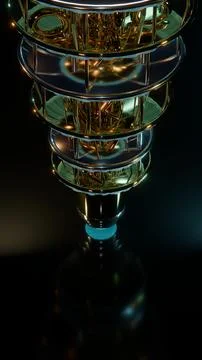 Vertical View of Golden Quantum Computer, Vertical 9:16 Photo Stock Photos