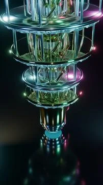 Vertical View of Golden Quantum Computer, Vertical 9:16 Photo Stock Photos