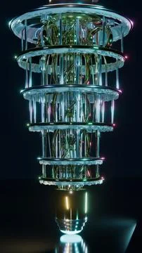 Vertical View of Golden Quantum Computer, Vertical 9:16 Photo Stock Photos