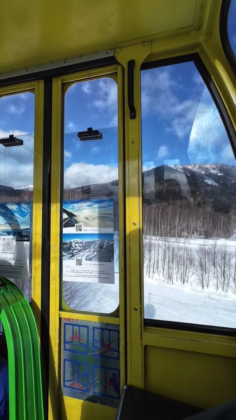 Vertical View From Gondola Over Snow Mountain Tomamu Hokkaido Japan Stock Footage 333699600