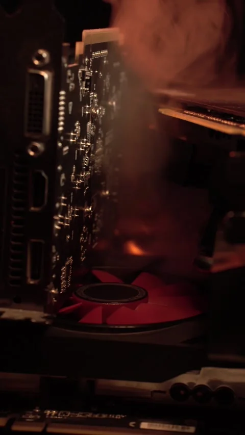 Vertical View of Graphic Cards and Smoke, Computer Hardware and Electronic Waste Stock Footage 330876115