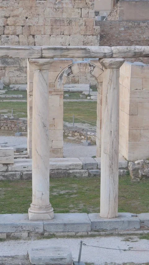 Vertical View of Hadrian's Library Ruins in Athens Stock Footage 342182170
