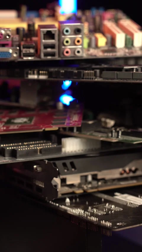 Vertical View, Heap of Computer Parts, Motherboards, Graphic Cards, Electronic Stock Footage 328295909
