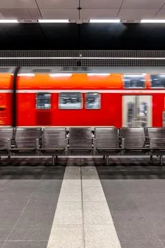 Vertical view of high speed train and empty platform. Modern transport infr.. Stock Photos