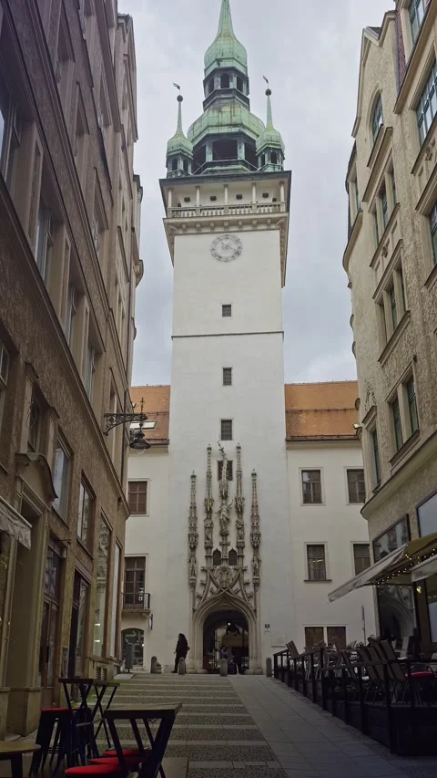 Vertical view highlighting the historic Old Town Hall clock tower and the Stock Footage 339835020
