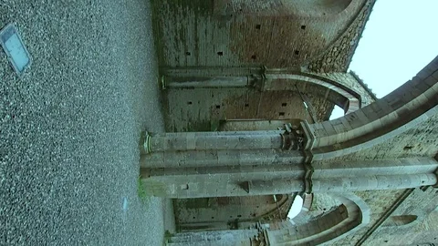 Vertical view of the interior of the Abbey of San Galgano in 4k Stock Footage 102155416