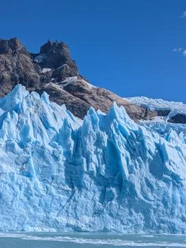 Vertical View of Jagged Blue Ice Seracs at Spegazzini Glacier Stock Photos