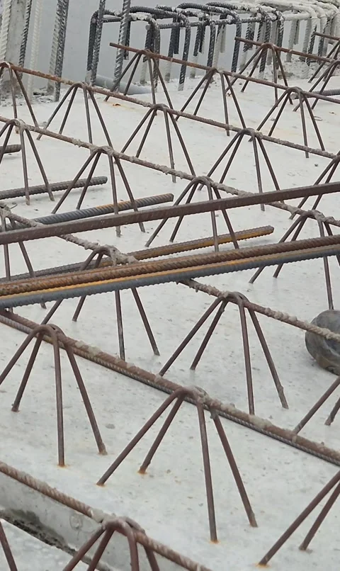 Vertical View of Joint Reinforcement Installation on Slab Stockbeeldmateriaal 334062132