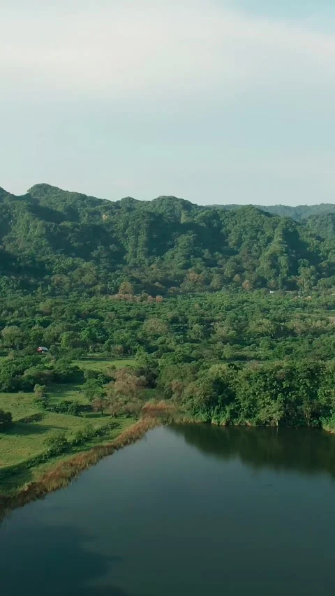 Vertical View Of Laguna La Maria With Dense Tropical Mountain In The Background Видео 335201437