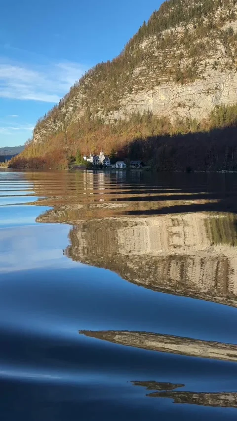 Vertical view of lake waters. Fresh air, blue sky along the horizon, mountain Stock-Footage 292795403