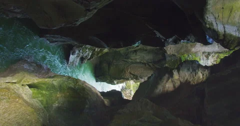 Vertical view of Lammer river in narrow rocky Dark Gorge in Austria. High cliffs Stock Footage 260236574