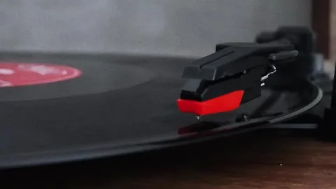 Vertical View, Long Play Vinyl Record Playback on Vintage Turntable Stock Footage 337257244