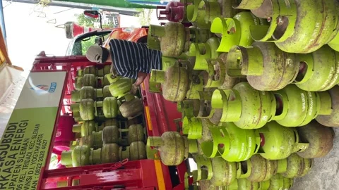 ( Vertical view )LPG distribution. Feb 12, 2024. Yogyakarta, Indonesia. Stock Footage 279473515