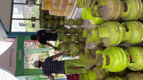 (Vertical view) LPG distribution. Feb 12, 2024. Yogyakarta, Indonesia. Video stock 279474426
