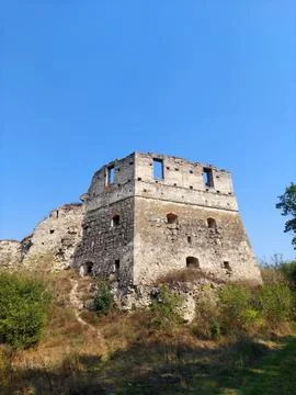 Vertical view of the medieval castle tower Stock Photos