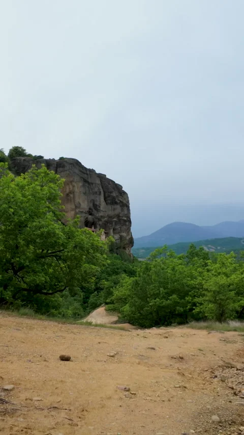 Vertical View Of Meteora Monasteries And Rock Formations In Greece Video stock 333412509