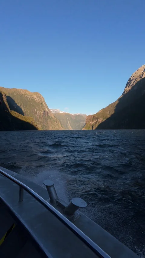 Vertical View of Mitre Peak from Boat Milford Sound Vídeo Stock 333996979