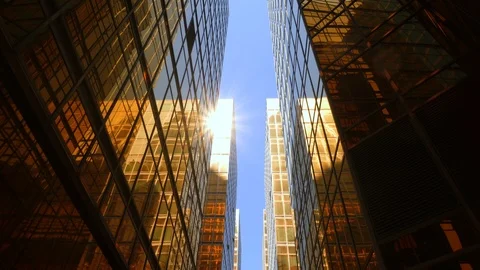 Vertical View of Modern High Rise Skyscraper Buildings in the City. Business Stock Footage 126566328