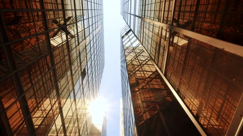 Vertical View of Modern High Rise Skyscraper Buildings in the City. Business Stock Footage 141970844