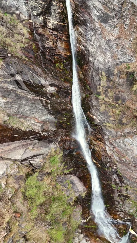 Vertical View of Mountain Waterfall Near Kedarnath Uttarakhand India Stock Footage 335014338