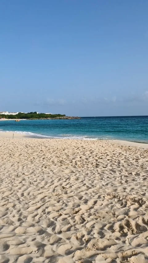 Vertical View of Mullet Bay Beach and Caribbean Sea, St. Maarten Island Video stock 343830930