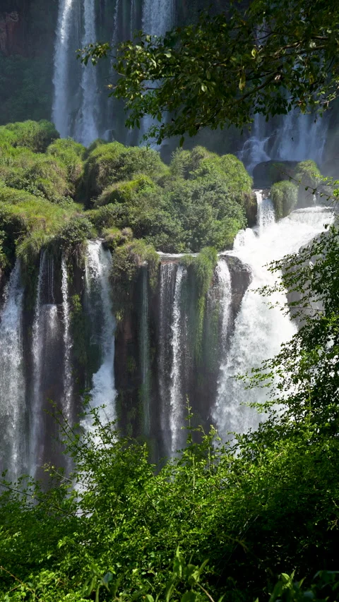 Vertical view of multiple Iguazu Falls Video stock 336203935