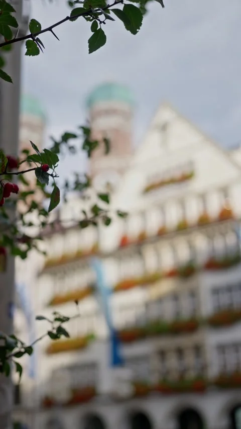 Vertical view of Munich old town, Frauenkirche in Munich at sunrise, vertical Stock Footage 321302586