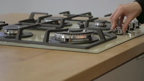 Vertical view natural gas ignition in stove burner. Stock Footage 105073202