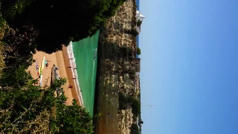 Vertical view of Nossa Senhora da Rocha Beach - Lagoa, Algarve, Portugal Stock Footage 140797593