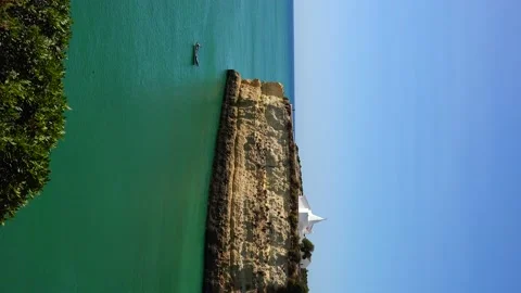 Vertical view of Nossa Senhora da Rocha chapel, Algarve, Portugal Stock Footage 142346923