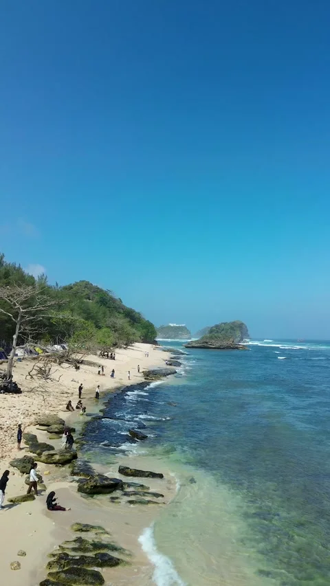 Vertical View Ocean Cove Tanjung Penyu Beach Malang August 5 2026 Stock Footage 342585041
