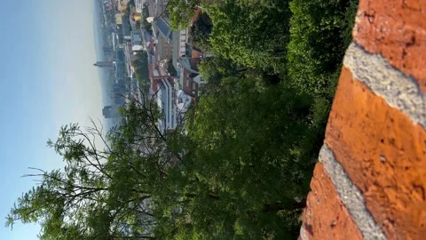 Vertical View Over The Castle Wall To The City Of Brno Stock Footage 264034917