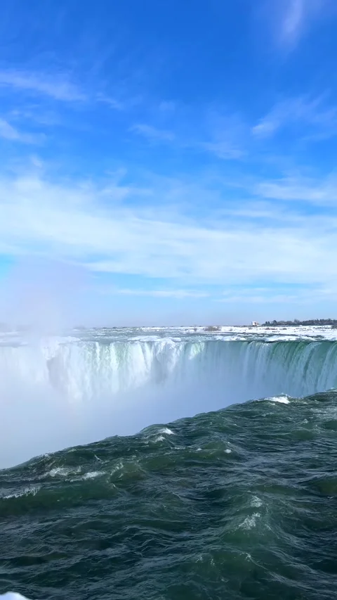 Vertical View Over The Crest Of Horseshoe Falls Into Freezing Winter Mist Stock-Footage 342331592
