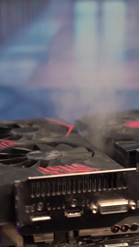 Vertical View, Overheated Graphic Cards, Computer Hardware Stock Footage 330849208
