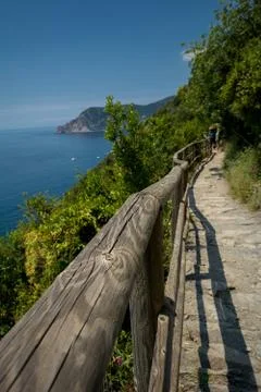 Vertical View of the Path between Corniglia and Vernazza at Summer. 库存照片