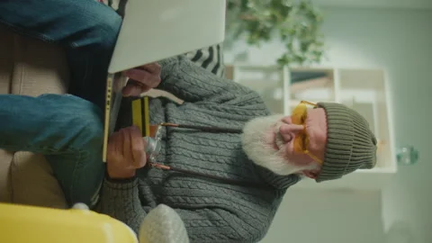Vertical View.A Portrait of an Old Man Traveler With a Credit Card. Stock Footage 250305506
