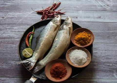 Vertical view of raw fish Stock Photos