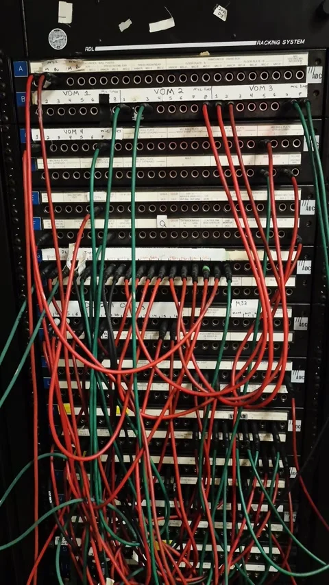 Vertical View of RDL Racking System, Cables and Connections, Close Up Stock Footage 346501614