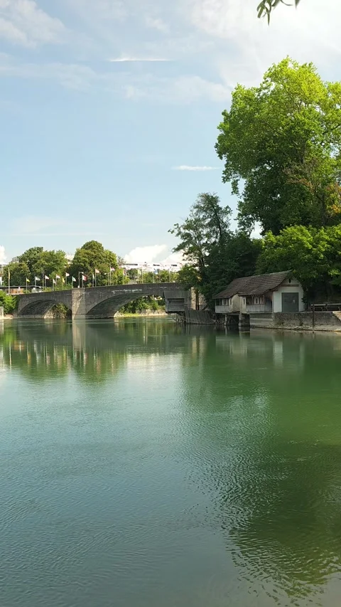 Vertical view of the Rhine River, Rheinfelden, Switzerland Stock Footage 340230953