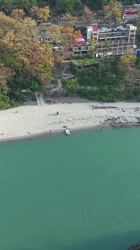 Vertical View of River Rafting Adventure in Devprayag Uttarakhand India Stock Footage 335001344