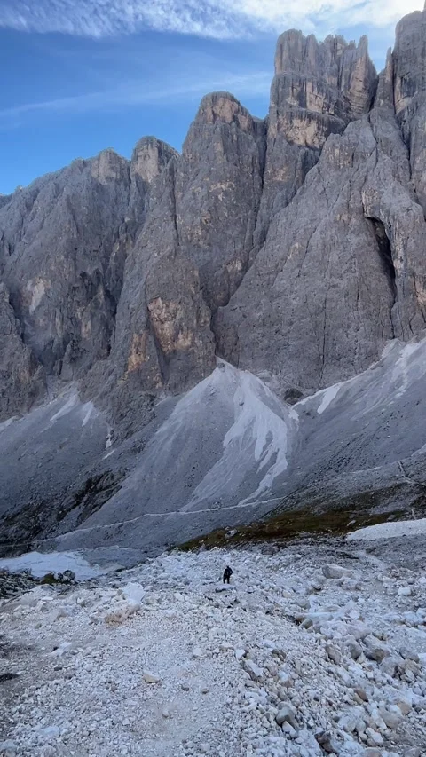 Vertical View of Sheer Dolomite Rock Walls in the Italian Alps Stock Footage 330961003