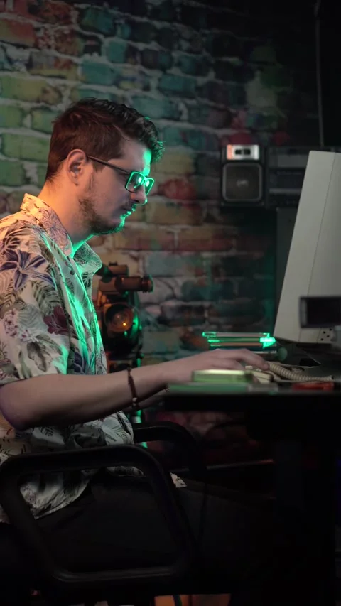 Vertical View, Software Developer of Programmer Working on Desktop Computer Stock Footage 306056447