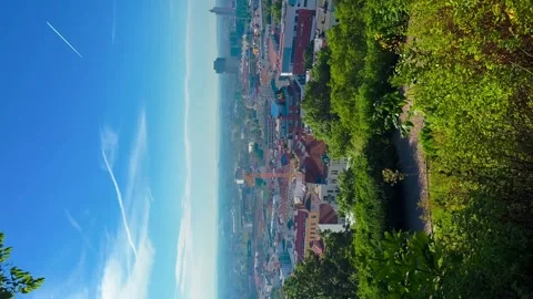 Vertical view of the south side of Brno from the Špilberk Castle, AZ tower Stock Footage 263963442