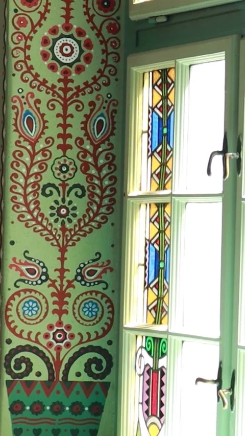 Vertical View of Stained Glass Window and Decorative Wall Art in Synagogue 動画素材 330368490