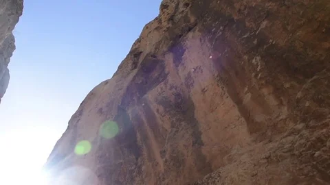 Vertical view of the steep narrow cliffs of the Caminito Del Rey walkway Stock Footage 74425220