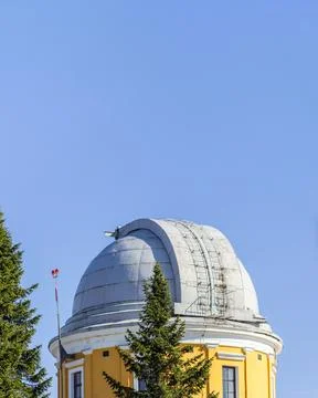 Vertical view of telescope dome tower at Pulkovo Astronomical Observatory Stock Photos