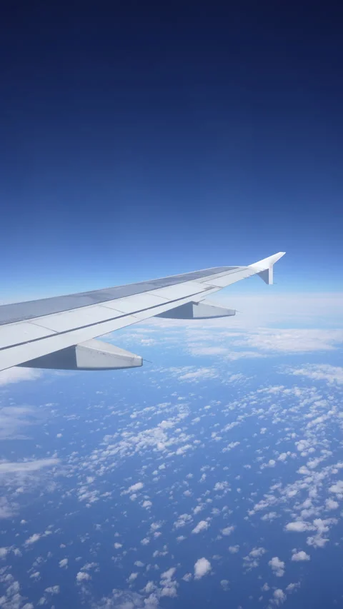 Vertical view through window on wing of plane flying above white bright clouds Vídeos de archivo 244384688
