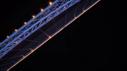 Vertical view from top down. Flying over the road bridge in the late evenin.. Stock Footage 299846255